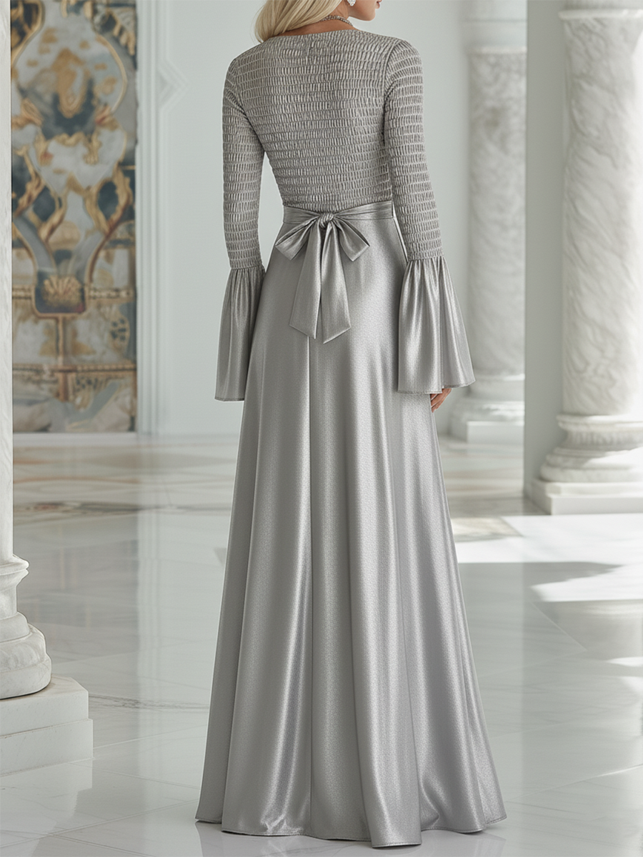 High-fashion Flared Sleeves Silver Maxi Dress