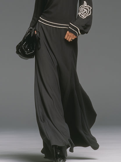 Casual And Stylish White Embroidered V-neck Black Maxi Dress