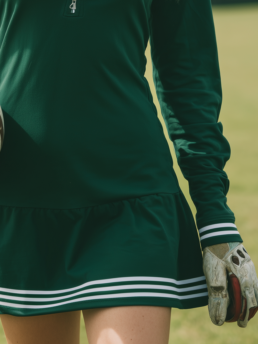 Retro Sporty Lapel Long Sleeve Ruffled Mini Dress