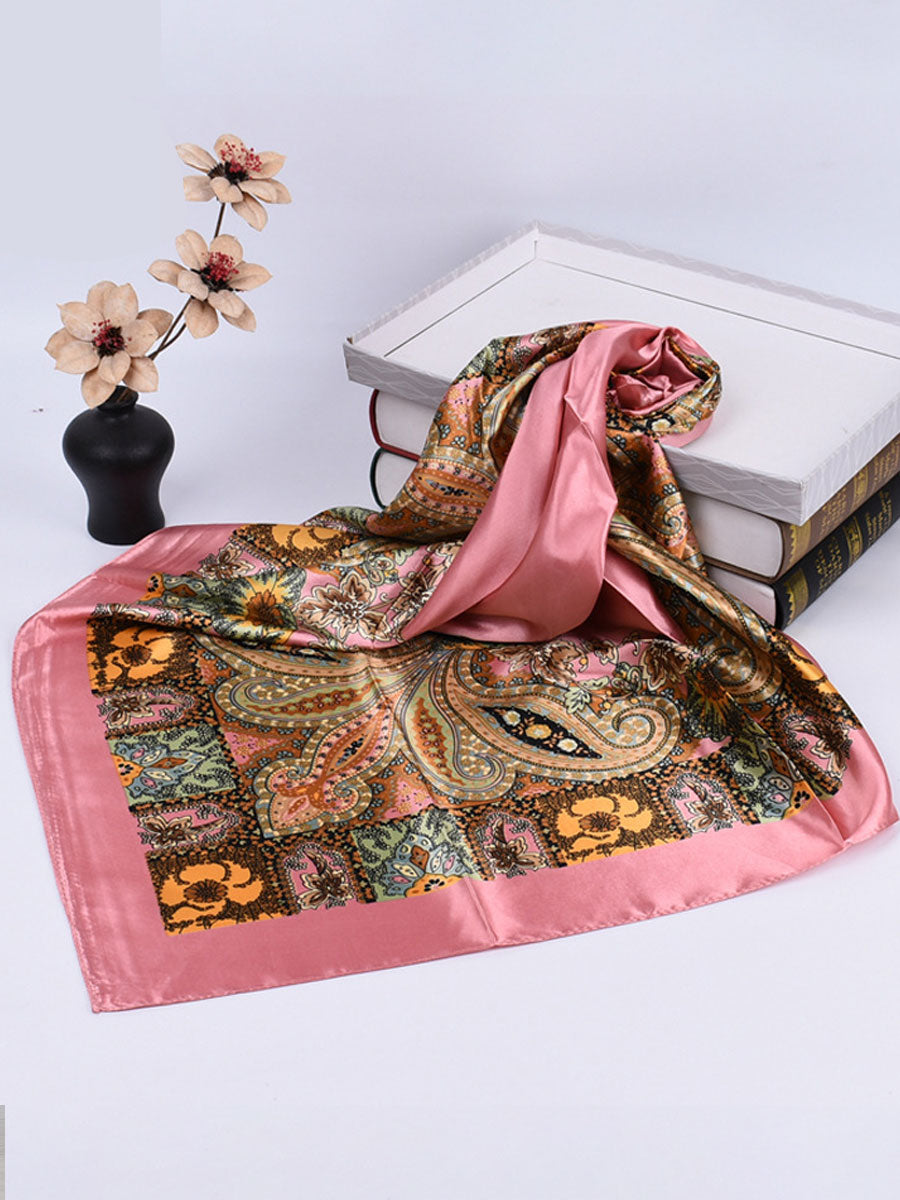 Vintage Bohemian Paisley Print Satin Square Scarf