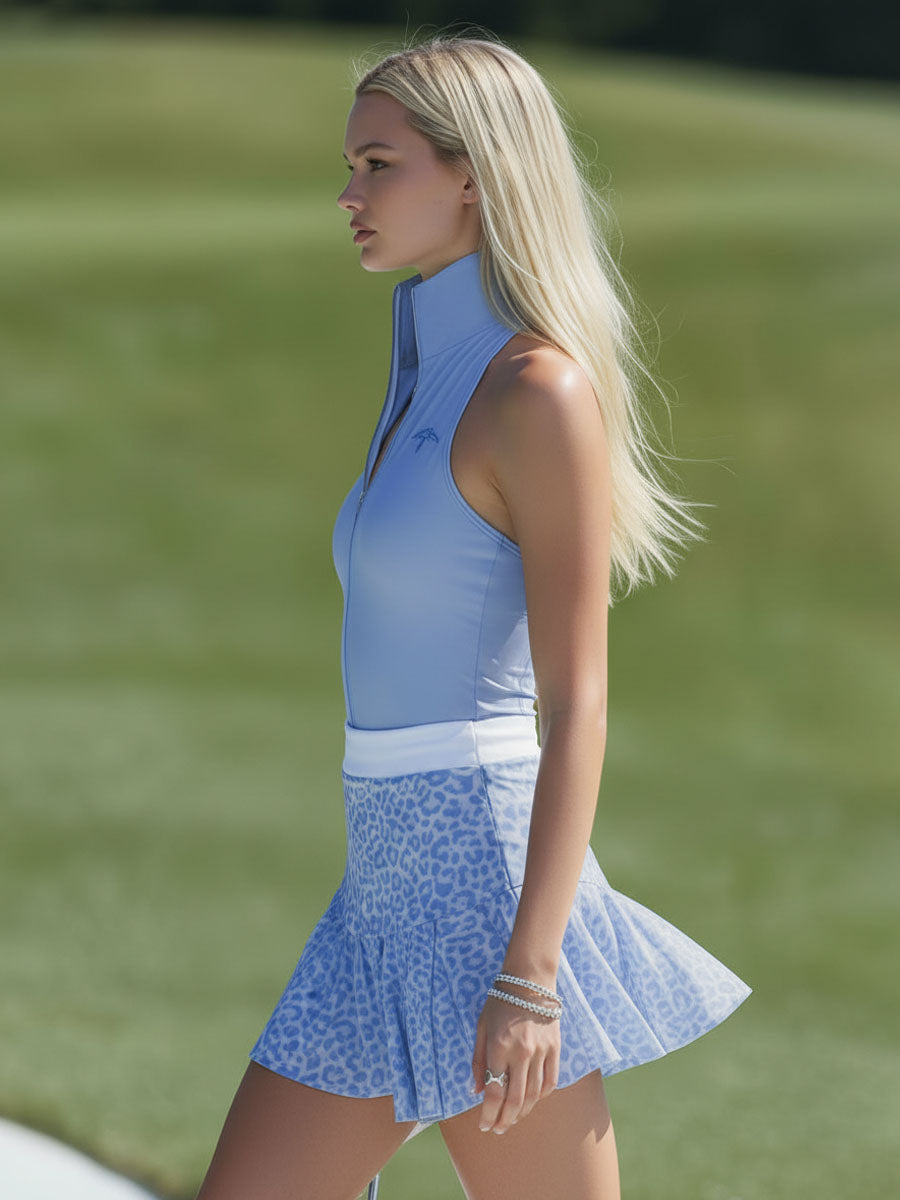 Sporty Stand-up Collar Zip-up Sleeveless Top And Skirt Set