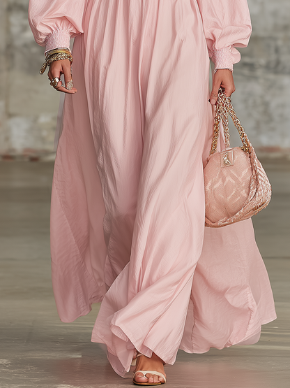 Bohemian-style Elegant Square-neck Lantern Sleeve Chiffon Maxi Dress