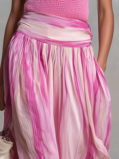 Casual And Flowy Striped Printed Chiffon Long Skirt