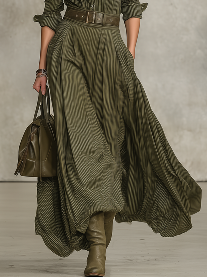 Retro Western Style Striped Long-Sleeved Dress