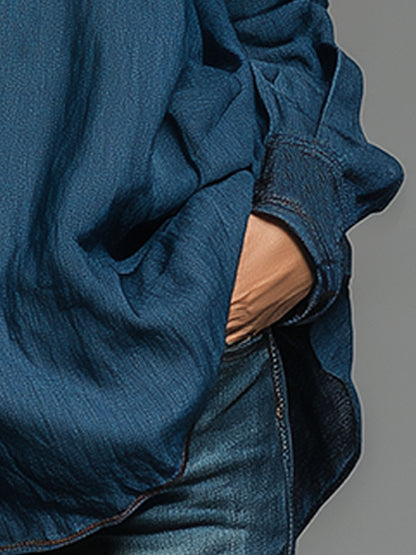 Western Retro Embroidered Blue Denim Shirt