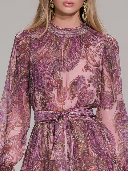 Retro Bohemian Style Paisley Print Chiffon Mini Dress