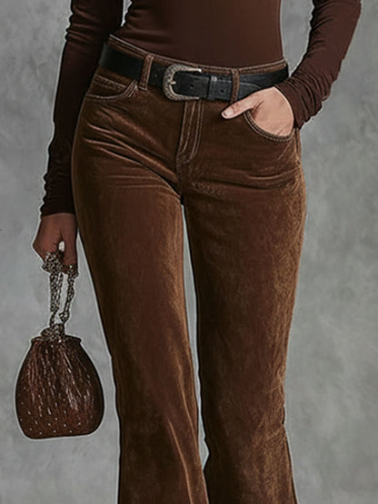 Western-style Floral Embroidered Pocket Flared Pants