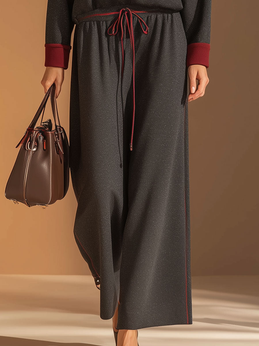 Casual, Retro-style Dark Gray Cotton Sweatshirt And Pants Set