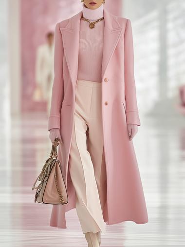 Elegant Classic Lapel Single-breasted Long Tweed Coat