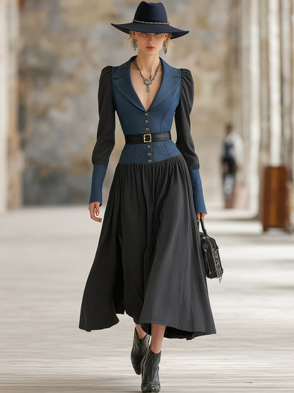 Elegant And Stylish Denim Patchwork Dark Gray Maxi Dress