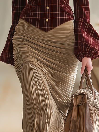 Retro Elegant Pleated Midi Skirt