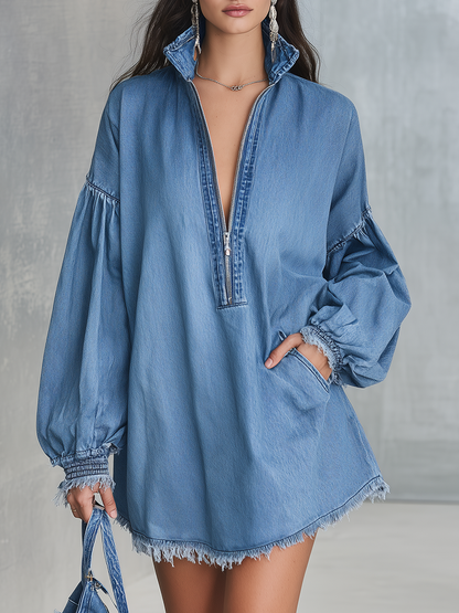 Vintage Charming Classic Elegant Casual Denim Mini Dress