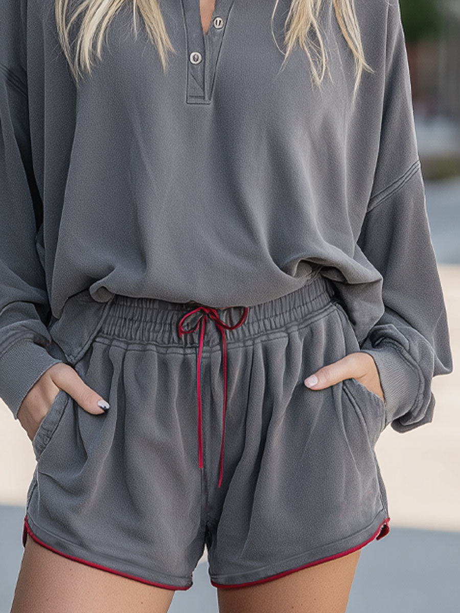 Half-zip Collared Top And Shorts Athletic Set