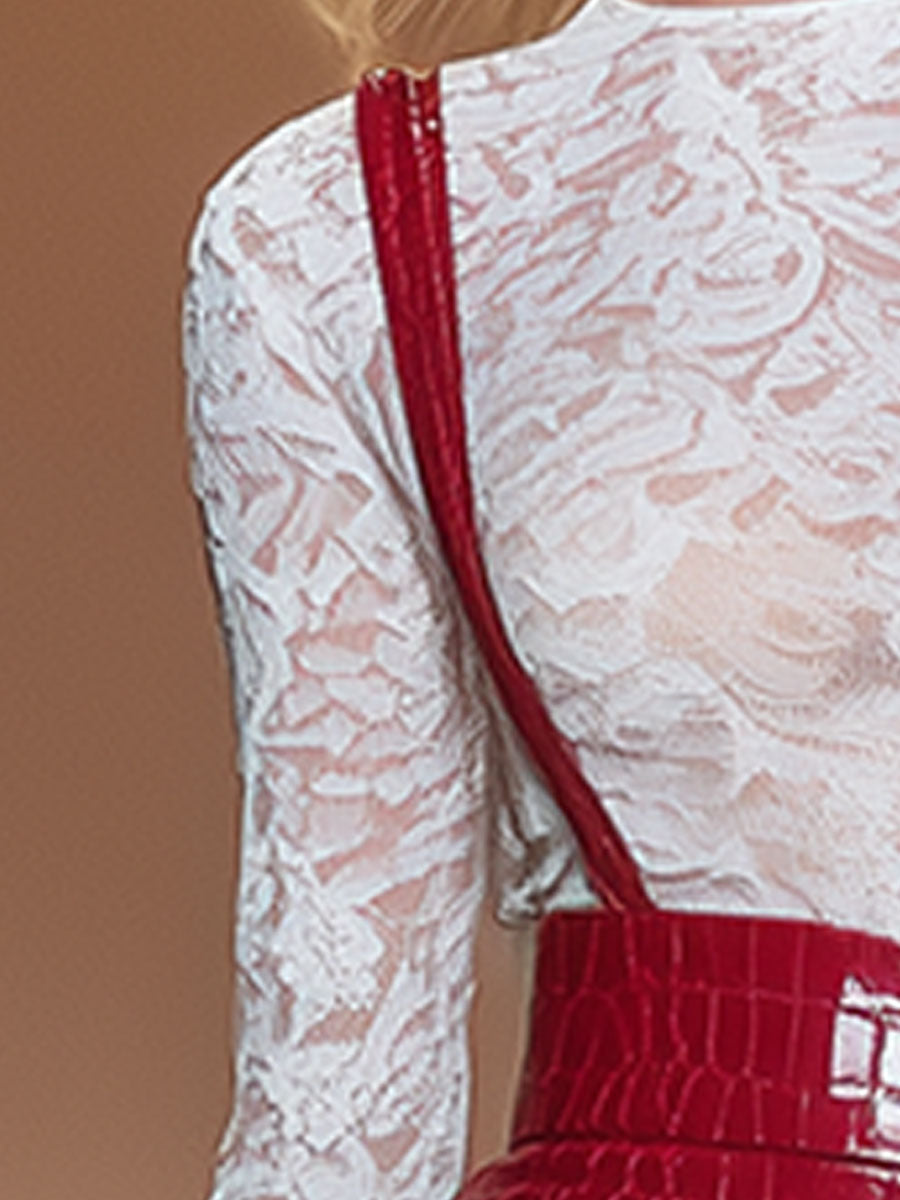 Western-style Vintage Red Crocodile-patterned Strap Skirt