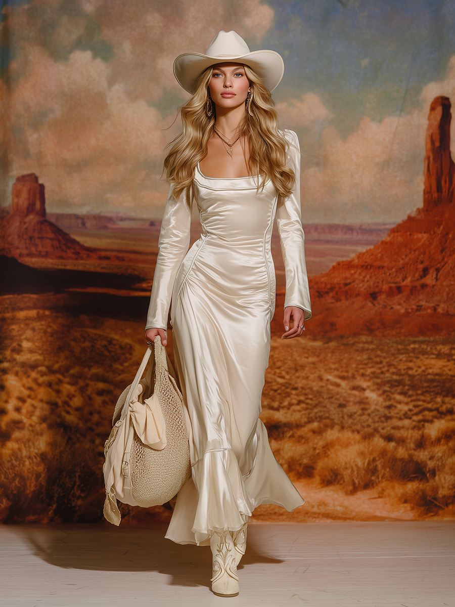 Romantic Western Wedding Satin Maxi Dress