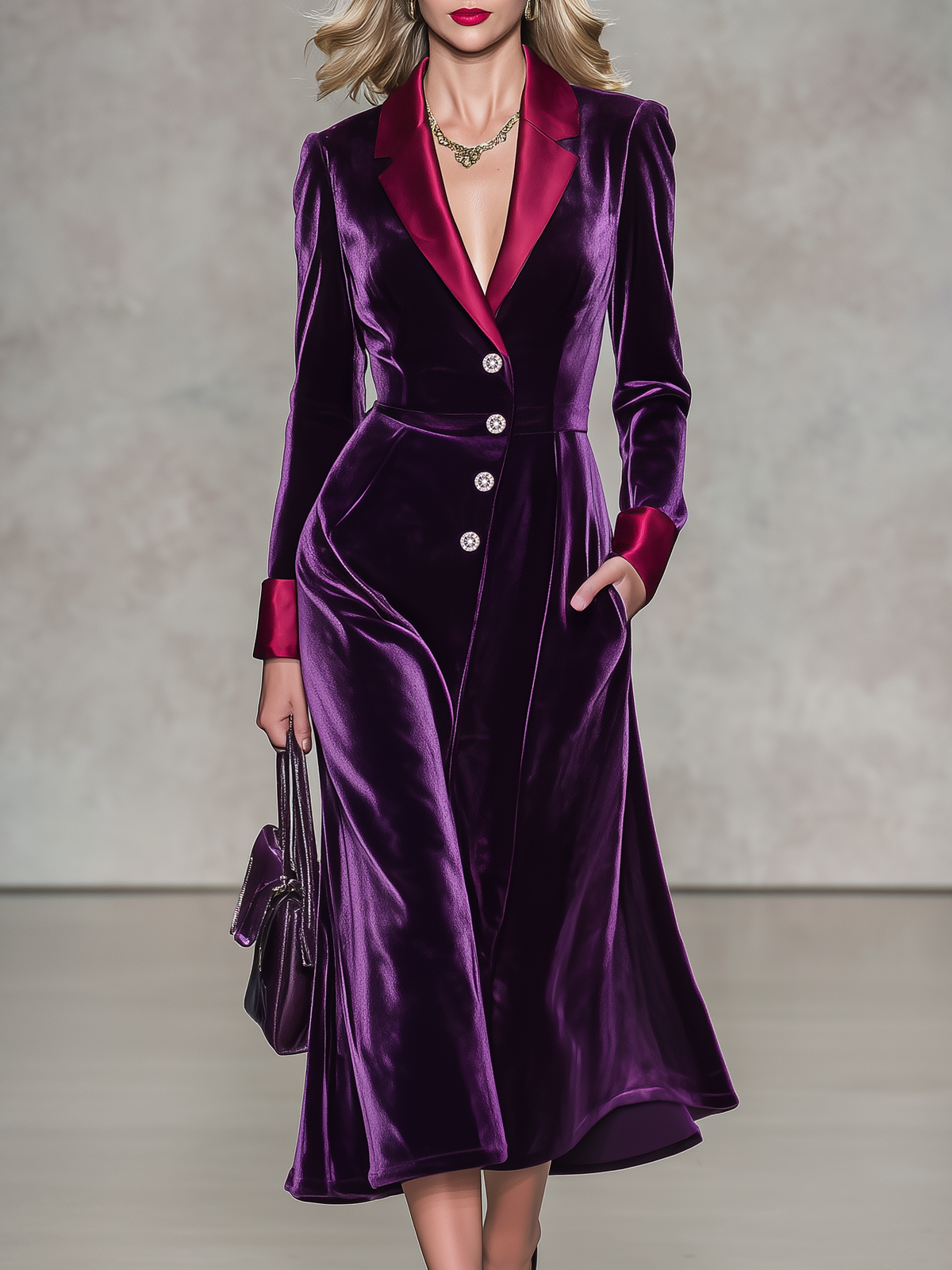 Retro-chic Satin-paneled Velvet Dress