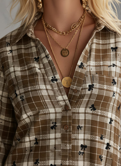 Stylish And Casual Brown Plaid Midi Dress