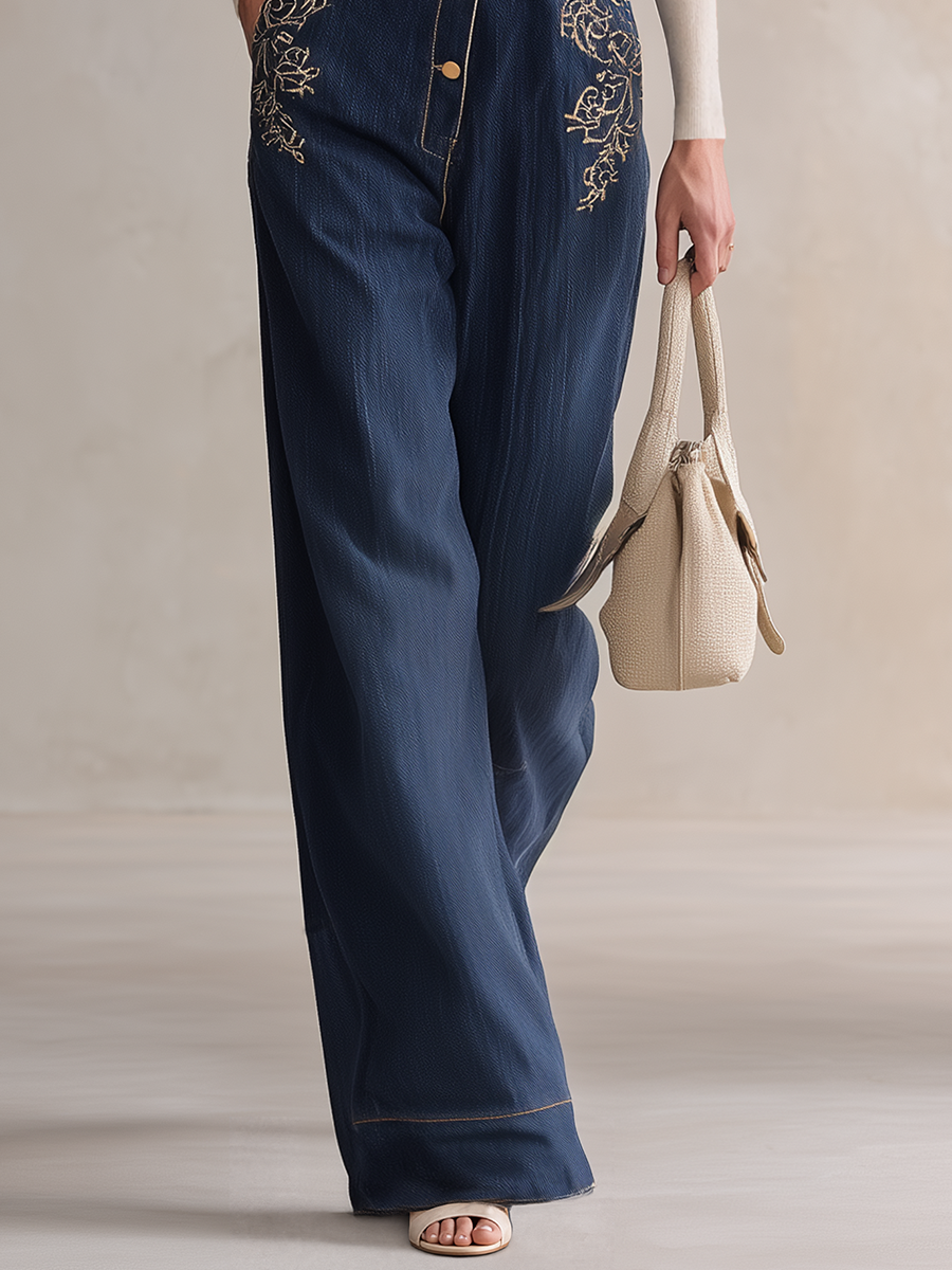 American Utility Belted Embroidered Denim Suspender Jumpsuit