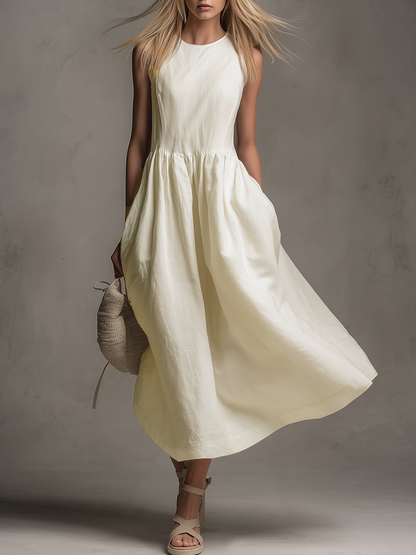 Elegant, Retro, Comfortable Round Neck Sleeveless Midi Dress