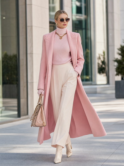 Elegant Classic Lapel Single-breasted Long Tweed Coat