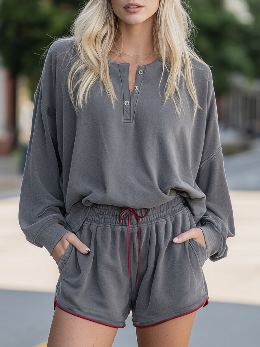 Half-zip Collared Top And Shorts Athletic Set