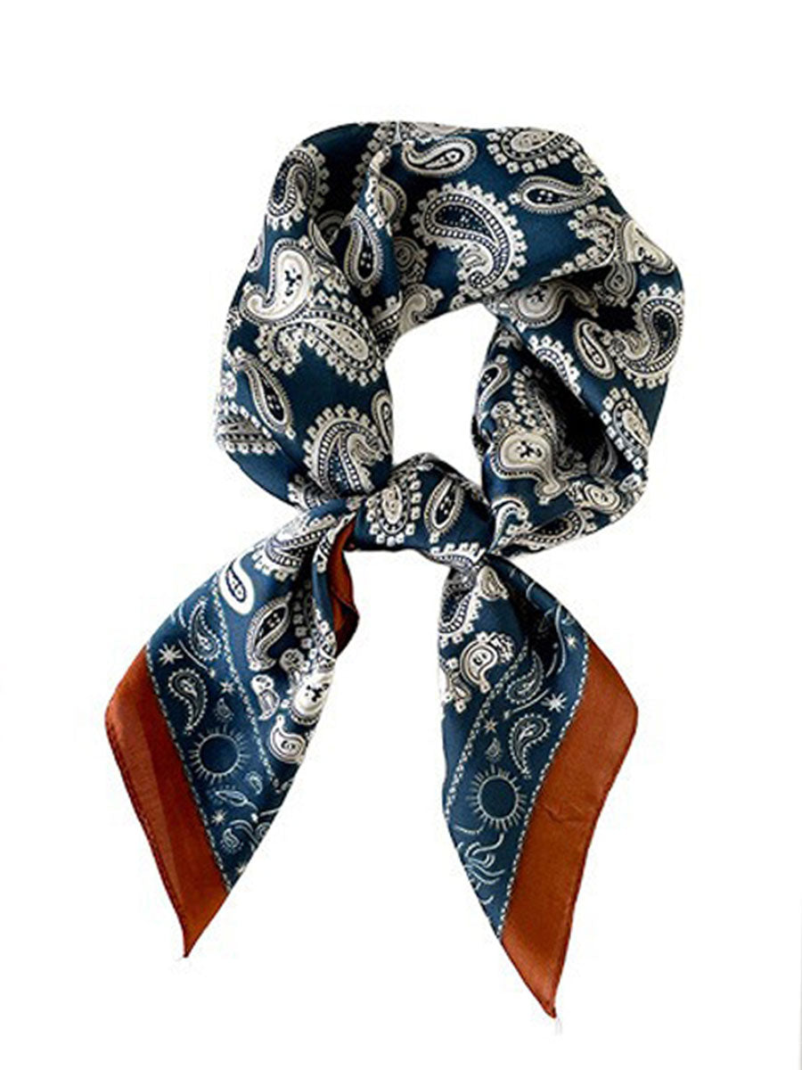 Retro Contrast Bohemian Paisley Print Satin Scarf