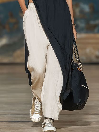 Sleeveless Irregular-hem Top And Trousers Cotton And Linen Set