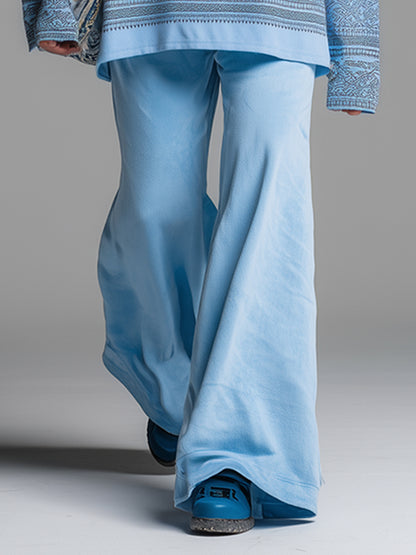 Casual And Lazy Sporty Printed Blue Sweatshirt And Wide-leg Pants Set