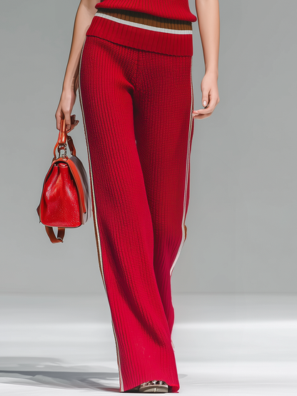 Stylish Sporty Collared Sleeveless Top And Loose-fitting Trousers Set