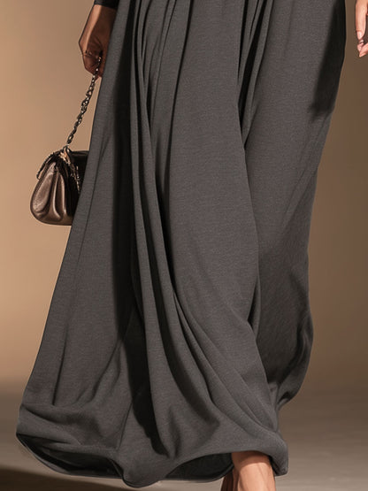 Stylish And Casual Grey High-neck Cotton Maxi Dress