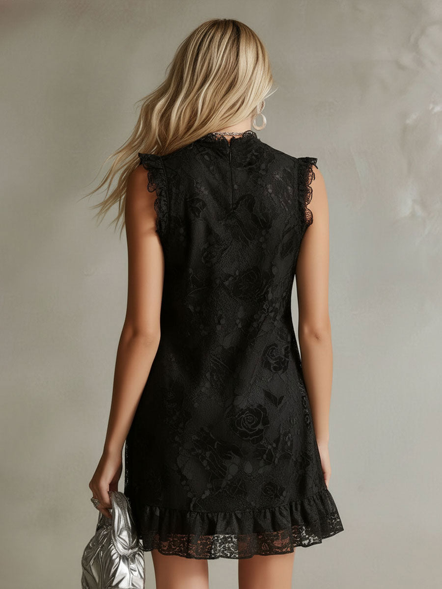 Black Lace Sleeveless Mini Dress