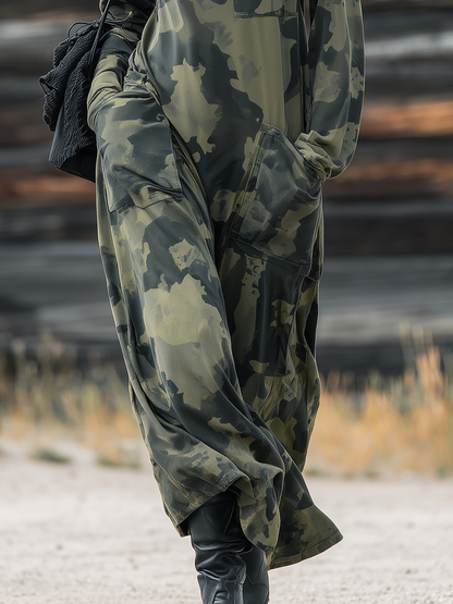 Casual Western Camouflage Print Layered Neckline Maxi Dress