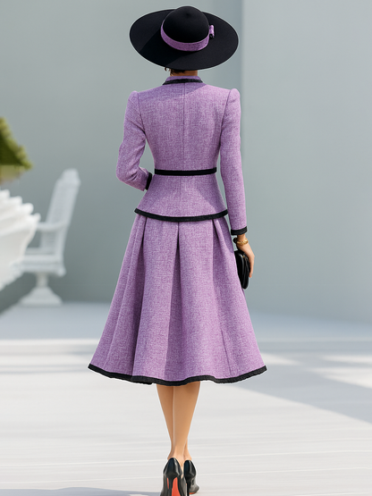 Elegant Contrasting Color Tweed Two-piece Set