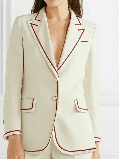 Retro And Stylish Red Topstitched Lapel Suit