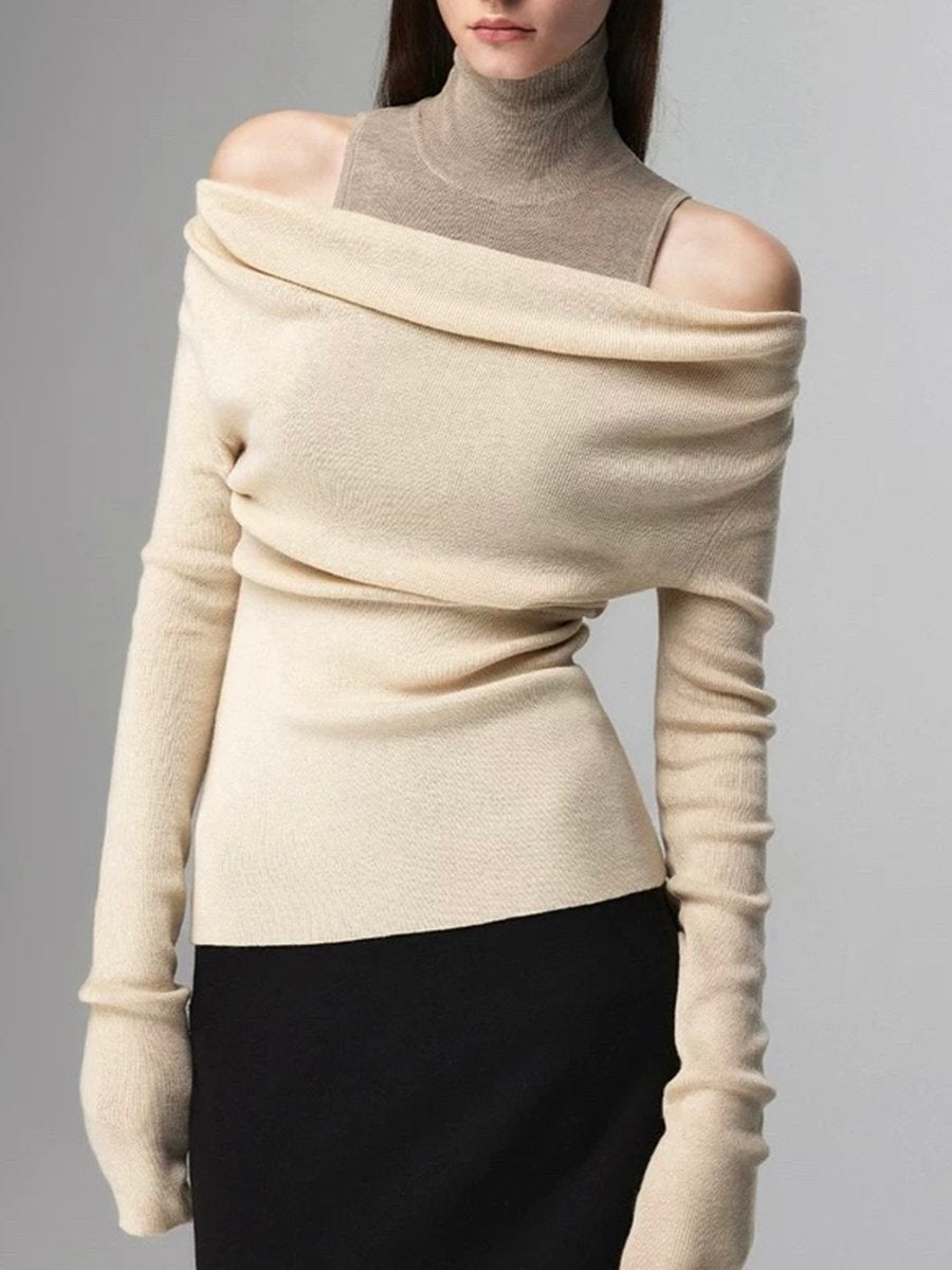 Simple Basic High-Neck Off-Shoulder Knitted Bottoming Shirt