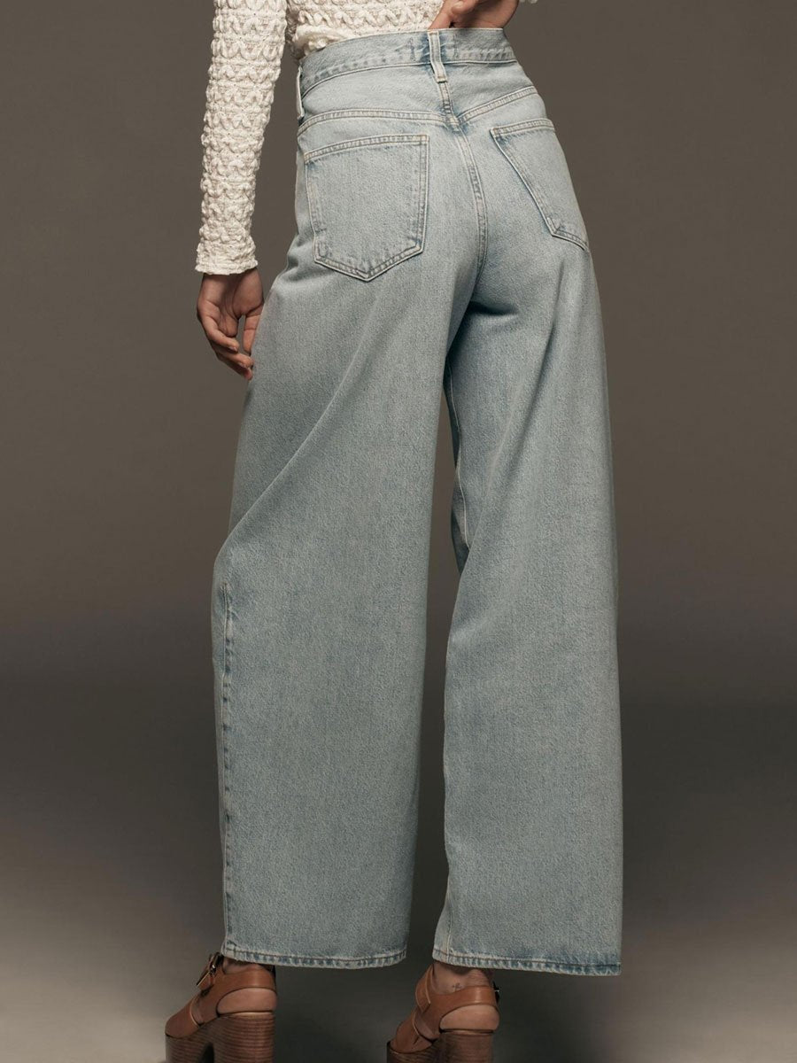 Casual Vintage Pocket Wide Leg Jeans