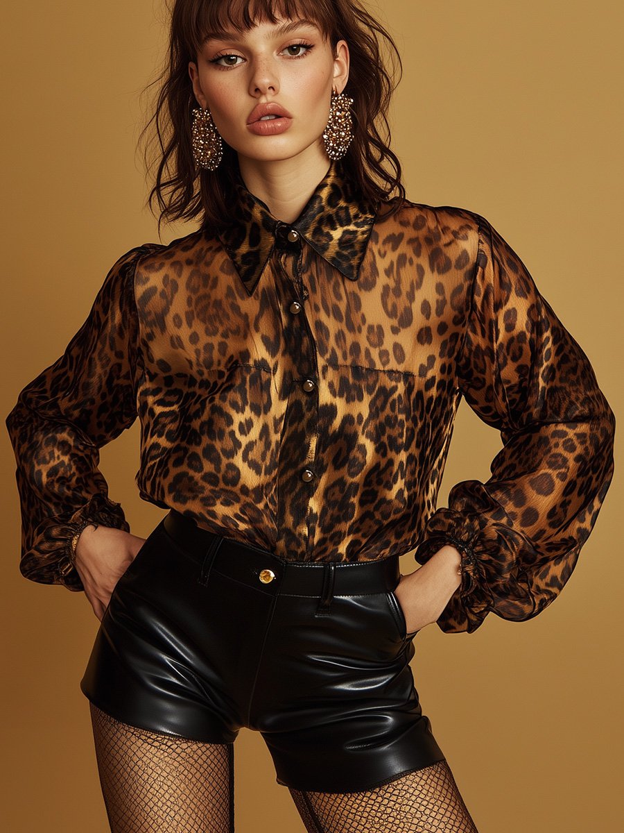 A Textured Leopard Print Chiffon Shirt That Combines Elegance and Wildness