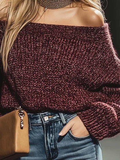 Retro Fashion Street Off-the-shoulder Knitted Sweater