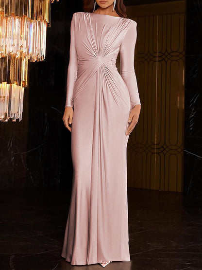 High-End Fashion Temperament Slim Round Neck Long Sleeve Maxi Dress