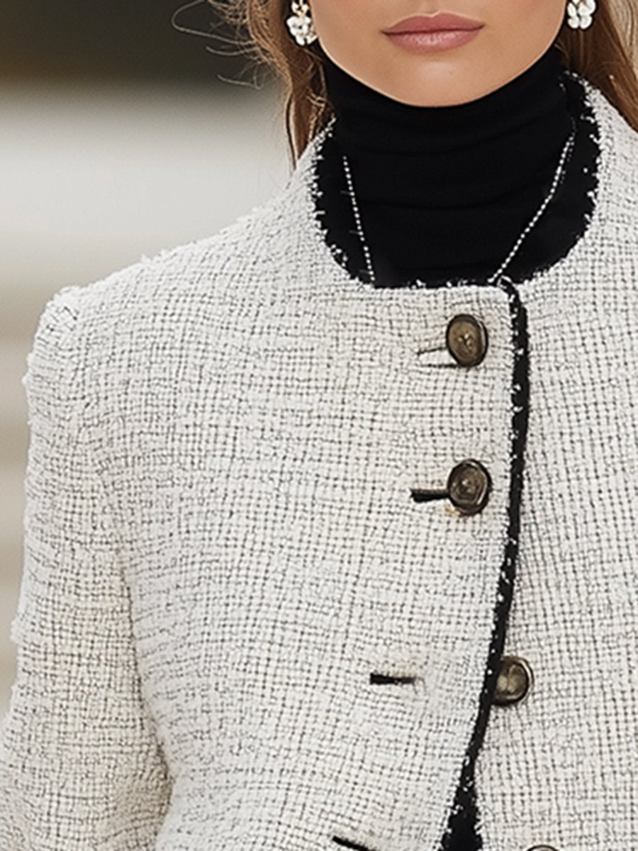 High-End Retro Chanel Style Round Neck Single-Breasted Tweed Jacket