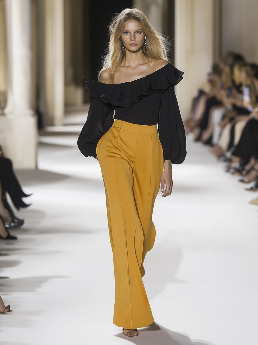 Casual Loose Fashionable Yellow Wide-Leg Pants