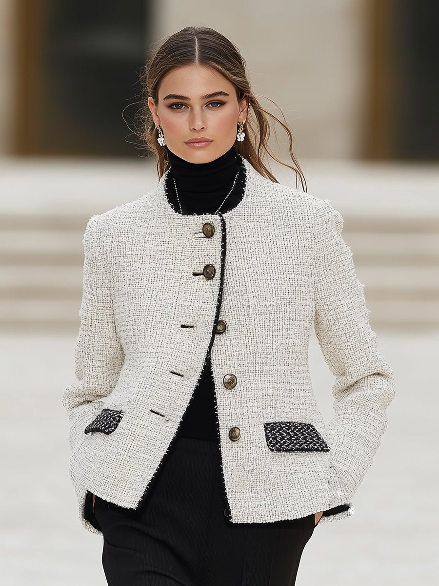 High-End Retro Chanel Style Round Neck Single-Breasted Tweed Jacket