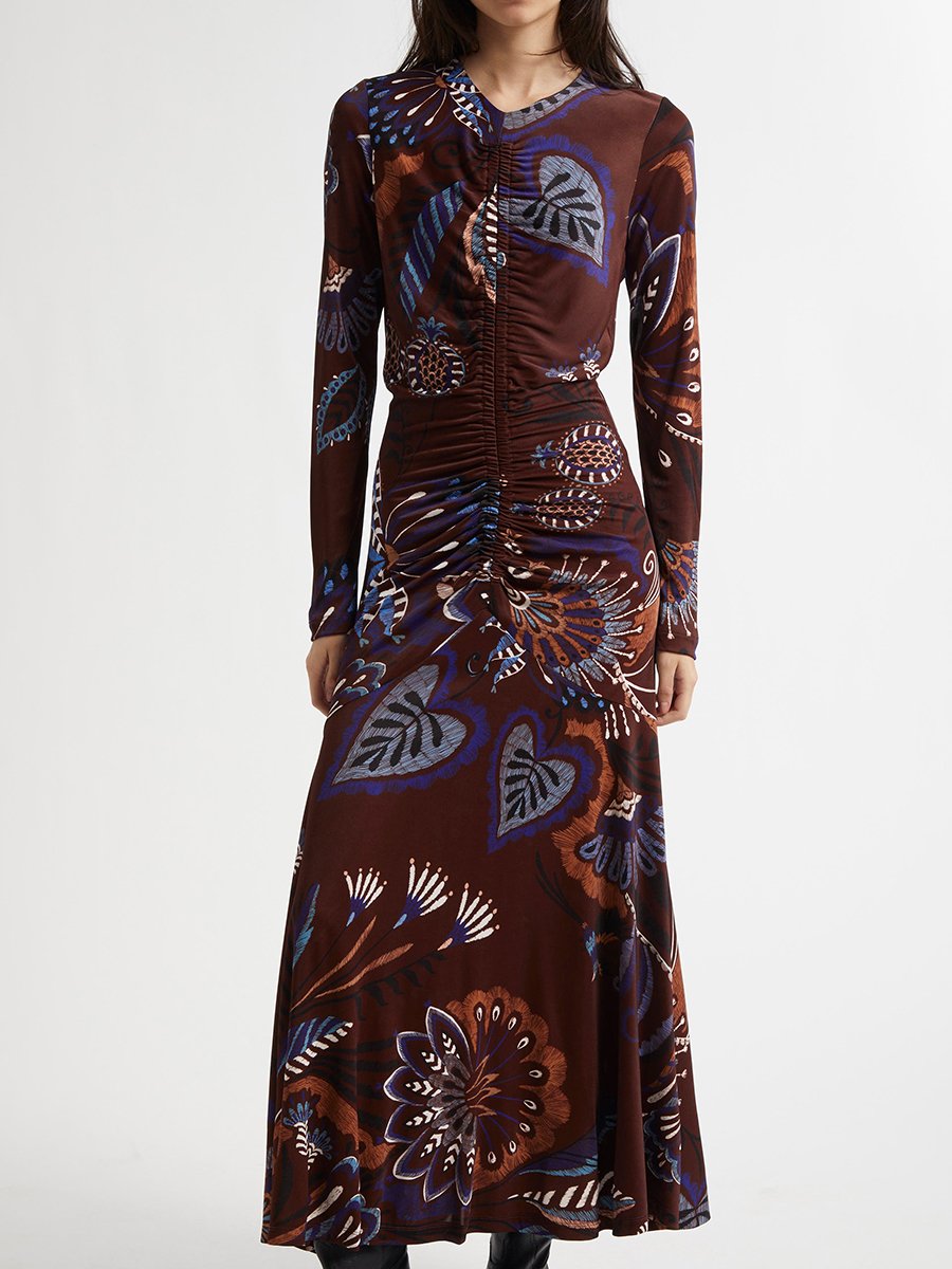 Retro Elegant Fashion Paisley Print Maxi Dress