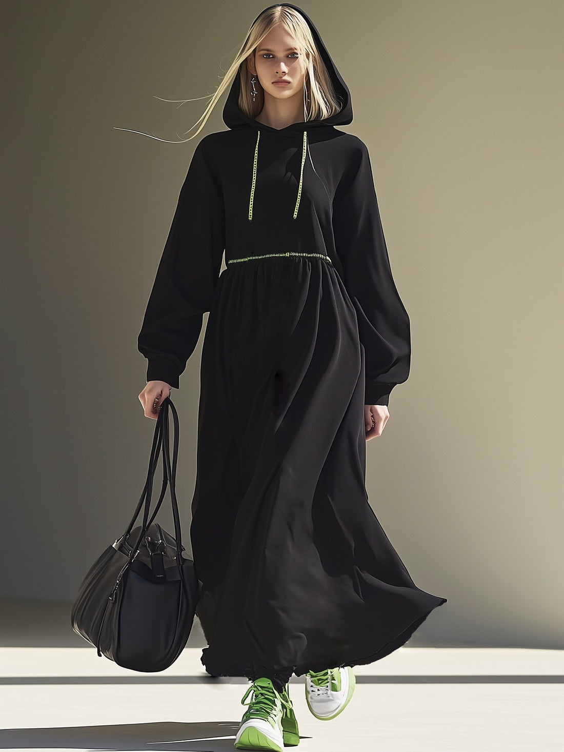 Oversized Hooded Sweatshirt Long Sleeve Maxi Dress