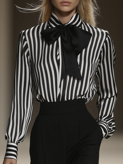 Classic Striped Ribbon Long Sleeve Shirt