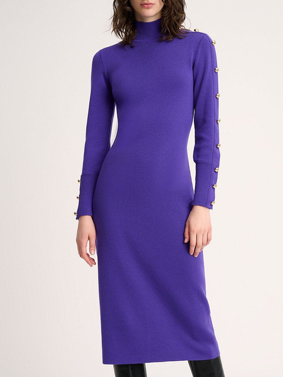 Retro And Fashionable Purple Knitted Straight Midi Dress