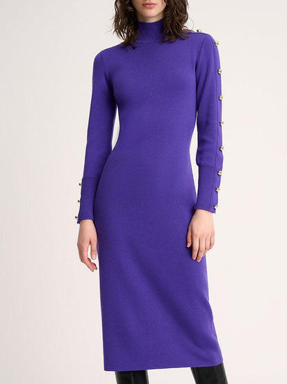 Retro And Fashionable Purple Knitted Straight Midi Dress