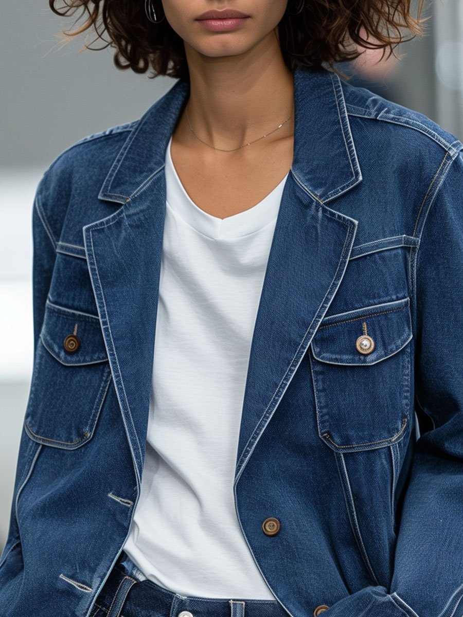 Casual Loose Pocket Denim Blazer