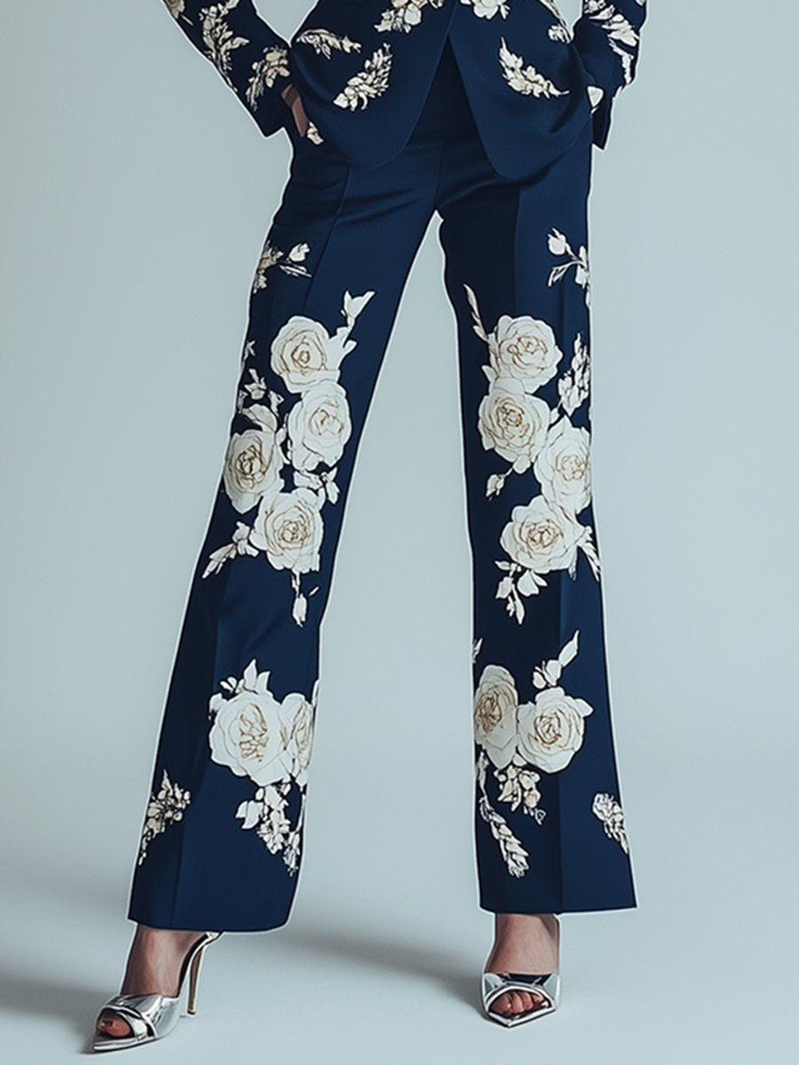 Elegant And Romantic Floral Print Dark Blue Set