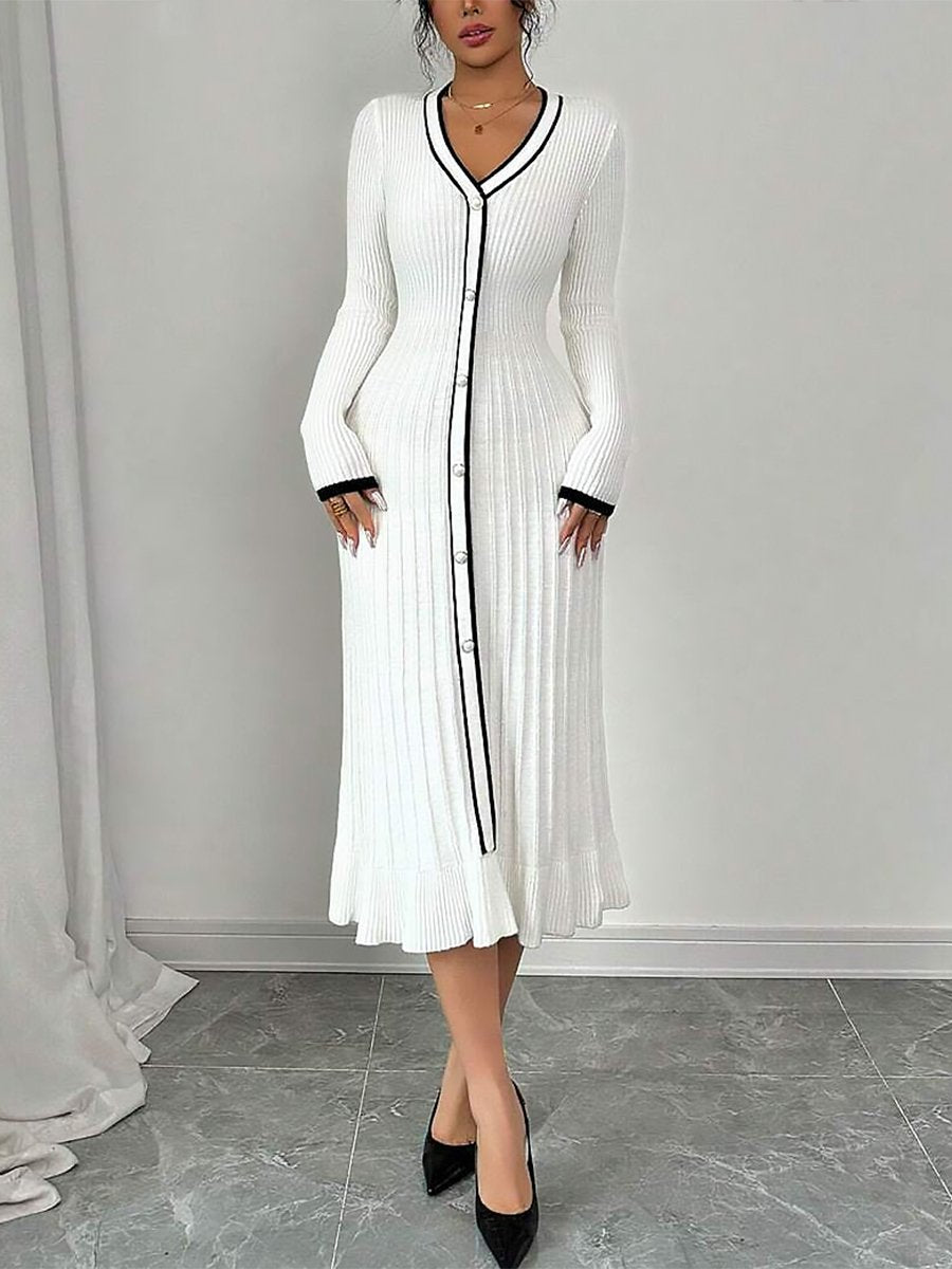 Elegant And Fashionable Exquisite V-Neck Knitted Midi Dress